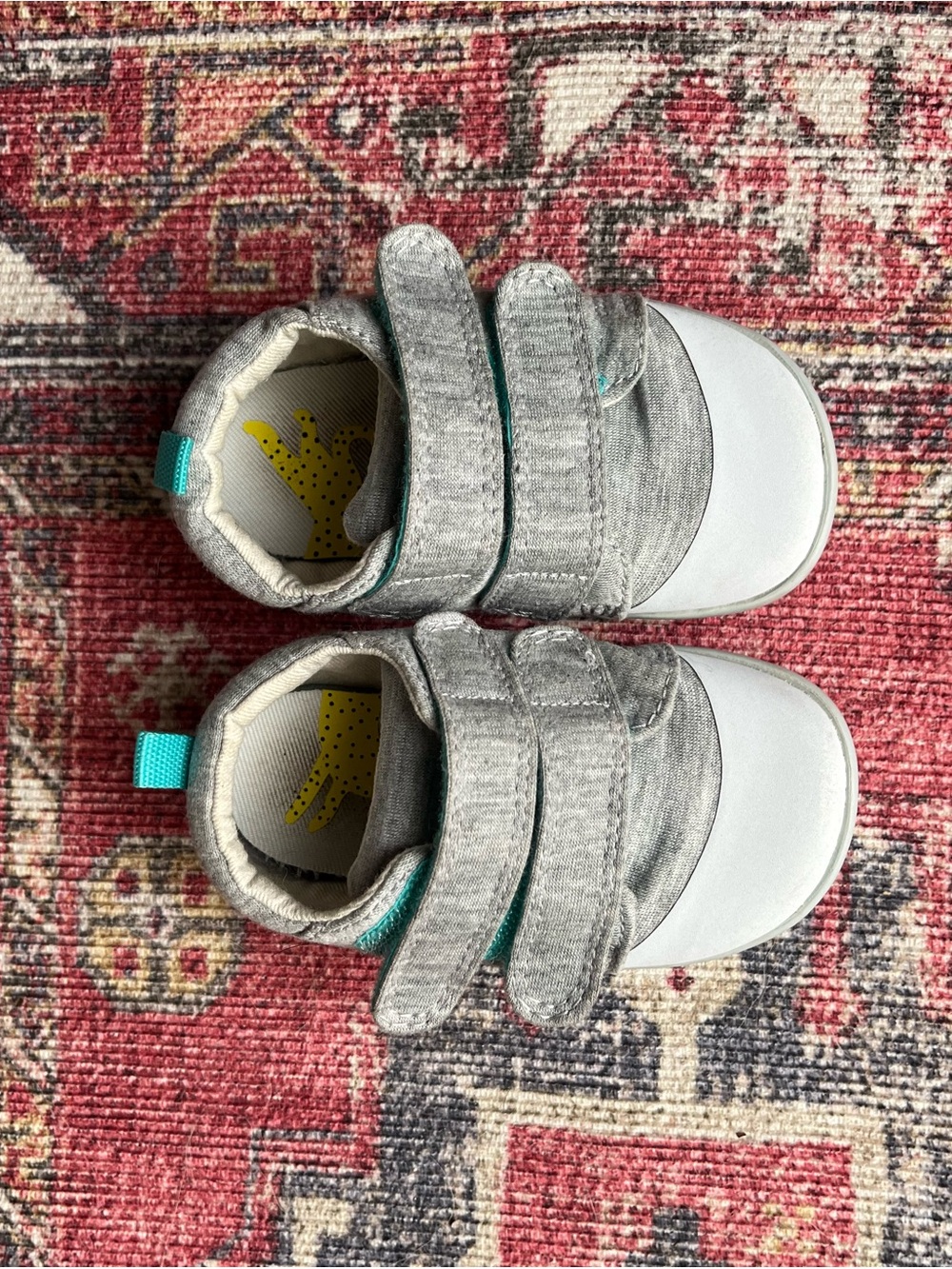 Gray Baby Walker Shoes with Teal Accent - Soft Double-Strap Closure